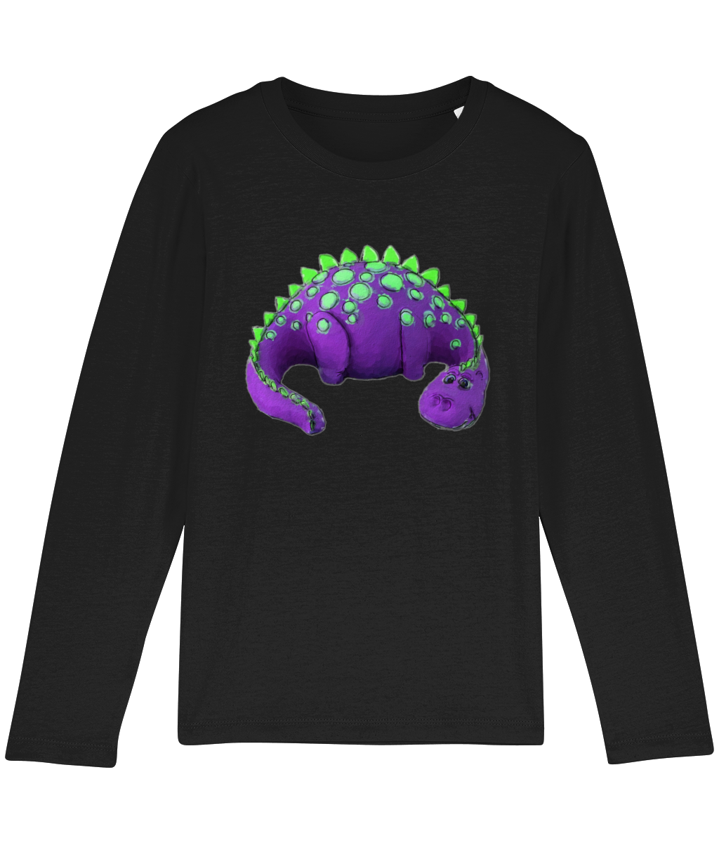 Organic Purple Dinosaur Long-Sleeved Kids Tee - Image 5