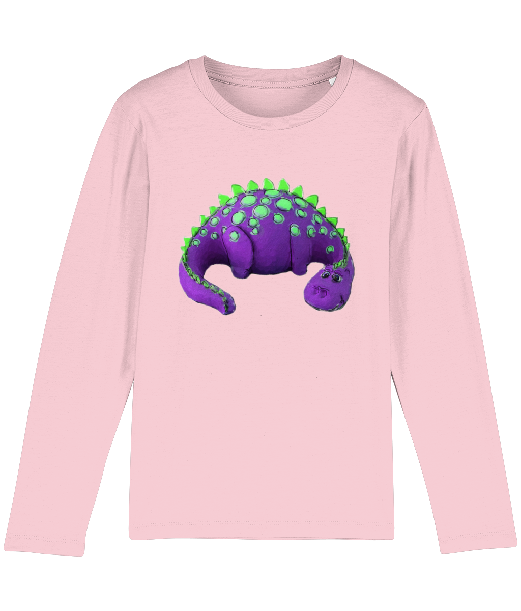 Organic Purple Dinosaur Long-Sleeved Kids Tee - Image 2