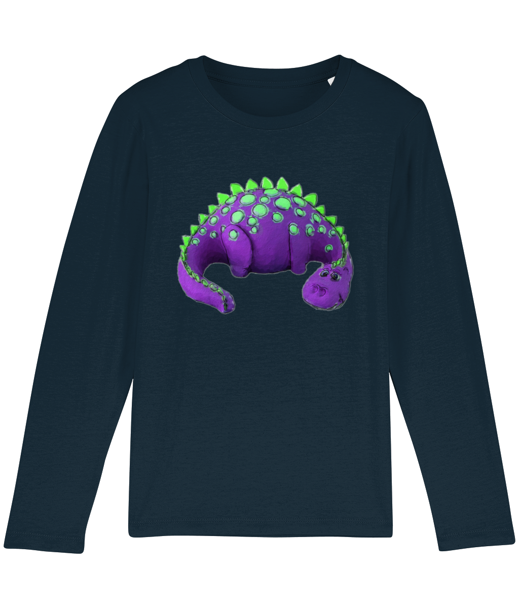 Organic Purple Dinosaur Long-Sleeved Kids Tee