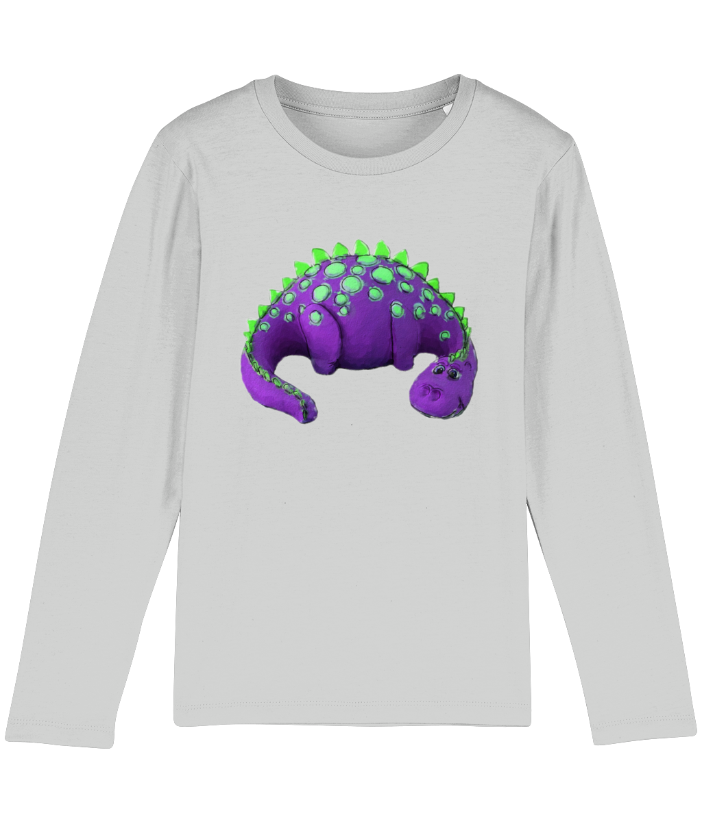 Organic Purple Dinosaur Long-Sleeved Kids Tee - Image 3