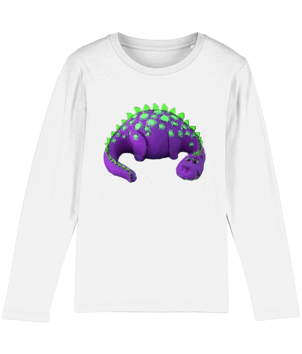Organic Purple Dinosaur Long-Sleeved Kids Tee - Image 4
